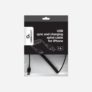 Gembird CC-LMAM-1.5M : Câble 1.5m USB-A vers Lightning Noir, spiralé, connecteurs droits moulés, poids 40g, Packaging 135x175x60mm - Miniature 4