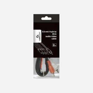 Gembird CCA-4P2R-2M Câble Audio/Vidéo 3.5mm Mâle vers 3x RCA Mâle 2m, Noir, Compatible Satellite et Audio/Vidéo - Miniature 1