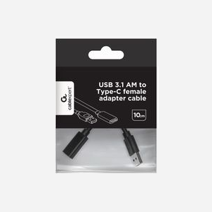 Gembird Adaptateur USB 3.2 Gen 1 (3.1 Gen 1) Type-A Mâle vers Type-C Femelle, 10cm, Noir, Compatible Transfert de Données et Charge, A-USB3-AMCF-01