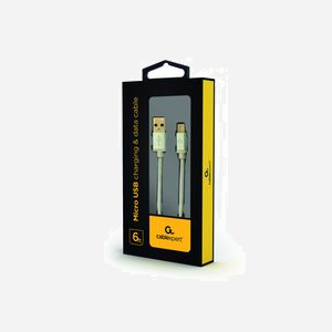 Gembird Câble USB 2.0 A Mâle vers Micro-USB B Mâle 1.8m, Contacts Or, Diamètre 4.5mm, Revêtement Coton, Noir, CCB-MUSB2B-AMBM-6-S