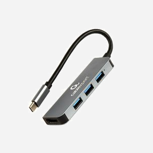 Adaptateur Multiport Gembird A-CM-COMBO2-01 USB Type-C vers 3x USB 3.2 Gen 1 Type-A + 1x USB 3.2 Gen 1 Type-C + HDMI 2.0 4K@30Hz, Boîtier Métal Gris