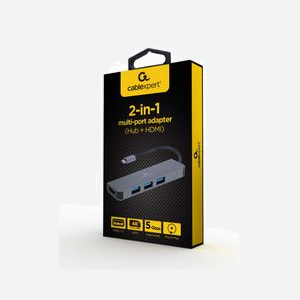 Adaptateur Multiport Gembird A-CM-COMBO2-01 USB Type-C vers 3x USB 3.2 Gen 1 Type-A + 1x USB 3.2 Gen 1 Type-C + HDMI 2.0 4K@30Hz, Boîtier Métal Gris - Miniature 3