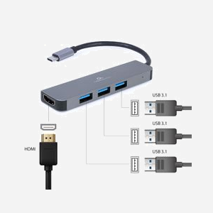 Adaptateur Multiport Gembird A-CM-COMBO2-01 USB Type-C vers 3x USB 3.2 Gen 1 Type-A + 1x USB 3.2 Gen 1 Type-C + HDMI 2.0 4K@30Hz, Boîtier Métal Gris - Miniature 4