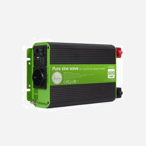 EnerGenie EG-PWC-PS500-01 Convertisseur 12V Auto vers 230V 500W Onde Sinusoïdale Pure, USB, Protections, Ventilateur, LED, 150x210x70mm
