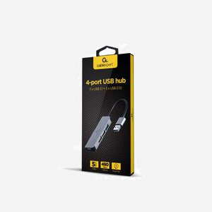 Gembird Hub USB UHB-U3P1U2P3-01, 4 ports : 1x USB 3.2 Gen 1 Type-C, 3x USB 2.0, Compatible Windows 7/8/10/11, 28x90x10mm, Argent