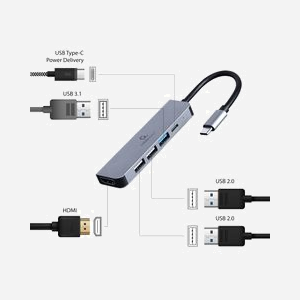 Gembird A-CM-COMBO5-03 Adaptateur USB Type-C 5-en-1: USB 3.2 Gen 1, HDMI 4K 30Hz, 2x USB 2.0, Power Delivery 87W, câble 0.12m - Miniature 3