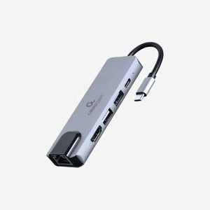 Gembird A-CM-COMBO5-04 Adaptateur Multiport USB Type-C 5-en-1 : USB 3.2 Gen 1, HDMI 4K 30Hz, Power Delivery 87W, LAN 10/100 Mbps - Miniature 2