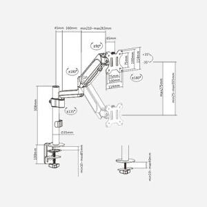 Gembird MA-DA1P-01 Support écran 17-32" (43.2-81.3cm), VESA 75x75/100x100, Bras articulé, Pivot -90/+90°, Inclinaison -35/+35°, 9kg Max. - Miniature 3