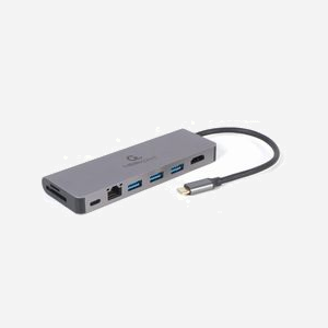 Gembird A-CM-COMBO5-05 : Adaptateur USB-C 3.2 Gen 1 Hub 8 Ports (3x USB-A, 1x USB-C, HDMI 4K 30Hz, RJ45 Gigabit Ethernet, Lecteur SD/MicroSD, PD 100W) Gris - Miniature 1