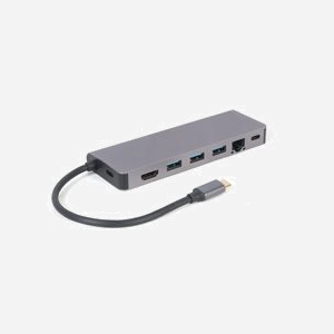 Gembird A-CM-COMBO5-05 : Adaptateur USB-C 3.2 Gen 1 Hub 8 Ports (3x USB-A, 1x USB-C, HDMI 4K 30Hz, RJ45 Gigabit Ethernet, Lecteur SD/MicroSD, PD 100W) Gris - Miniature 2