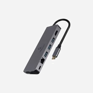 Gembird A-CM-COMBO5-05 : Adaptateur USB-C 3.2 Gen 1 Hub 8 Ports (3x USB-A, 1x USB-C, HDMI 4K 30Hz, RJ45 Gigabit Ethernet, Lecteur SD/MicroSD, PD 100W) Gris - Miniature 3