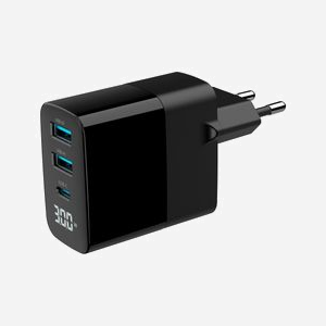 Gembird Chargeur Secteur Universel TA-UC-PDQC30LCD-BK-02 : 2x USB-A 3.2 Gen 1, 1x USB-C, Power Delivery 30W, Quick Charge 3.0, GaN, LCD, Noir