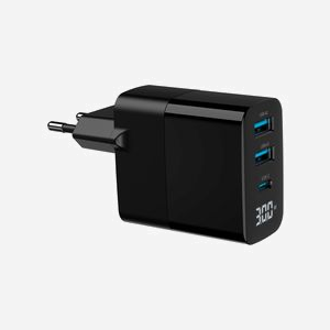 Gembird Chargeur Secteur Universel TA-UC-PDQC30LCD-BK-02 : 2x USB-A 3.2 Gen 1, 1x USB-C, Power Delivery 30W, Quick Charge 3.0, GaN, LCD, Noir - Miniature 2