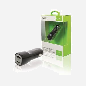 Sweex CH-014BL Chargeur Auto Allume-cigare 12-24V, 1x USB 2.0, 1x USB Type-C, 3400mA Smartphone Tablette, Noir/Gris, 45x105x150mm - Miniature 2