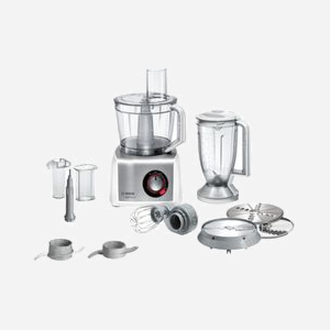 Robot de Cuisine Multifonction Bosch MC812S814 1250W, Bol 3.9L, Acier Inox/Blanc, Commande Rotative, Fonction Impulsion et Pétrissage, Incl. 11 Accessoires
