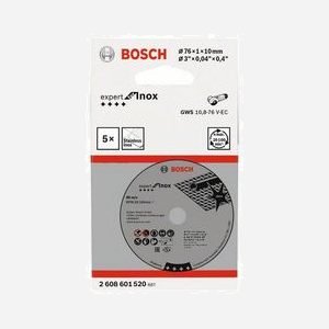 Bosch 2-608-601-520 : Lot de 5 disques à tronçonner 76mm x 1mm, alésage 10mm, pour meuleuse d'angle Bosch GWS 10.8-76 V-EC, usage sur métal. - Miniature 2