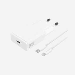 4smarts 540020 Chargeur Secteur USB-C 20W GaN Power Delivery 3.0/Quick Charge 3.0, câble USB-C vers Lightning 1.5m, Blanc