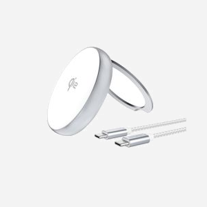 4smarts Chargeur Induction Qi2 Universel 15W Argent USB-C, Compatible MagSafe, iPhone 12-15, avec Câble 0.2m, ABS/Aluminium, 5V 3A