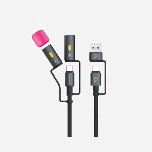 4smarts Câble USB-C vers USB-C 2.0, 1m, Noir/Gris, Power Delivery 60W, Adaptateur USB-A, Taux 0.48 Gbit/s, Nylon/Cuivre, Éclairage LED Rouge - Miniature 1