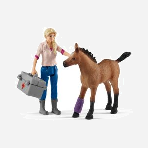 schleich FARM WORLD 42486 : Visite vétérinaire jument & poulain Quarter Horse, Multicolore, 3-8 ans, Figurine vétérinaire et 3 animaux, 190x55x115mm, Allemagne. - Miniature 2