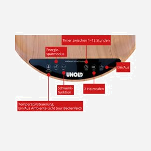 Unold 86545 Chauffage Ventilateur Électrique 2000W Noir/Bois Vitrocéramique Télécommandé avec Minuteur et Oscillation, Intérieur 30m², 220-240V - Miniature 3