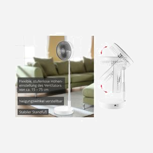 Unold 86720 Ventilateur Télescopique Blanc, 3 Vitesses, Batterie 5000mAh Li-Ion, Autonomie 10h, Hauteur Réglable, 197x197x399mm, 6.8W - Miniature 3