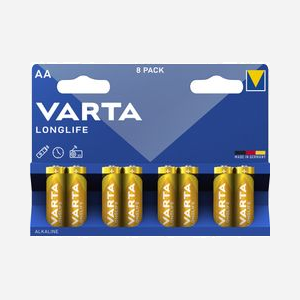 Varta Longlife AA Pile Alcaline Usage Unique 1.5V - 8 unités - Dimensions 50.5mm x 14.5mm - Poids 23.2g - Fabrication Allemande Ref 04106-101-418 - Miniature 2