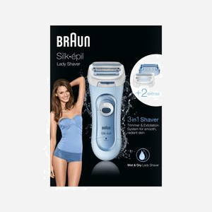 Braun Silk-épil Lady Shaver 81653271 Rasoir Femme 3 Têtes Tondeuse Wet&Dry Bleu, 1 Lame, Accessoire Exfoliant, Technologie Double-Care, Alimentation AA - Miniature 4