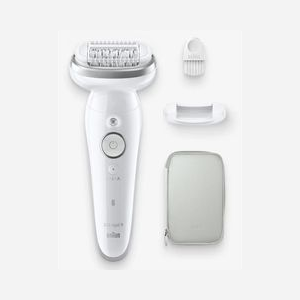 Épilateur Braun Silk-épil 9 BR2-225328 Gris/Blanc 40 pinces MicroGrip Wet&Dry Batterie Li-Ion 50min Autonomie Tête flottante Massage