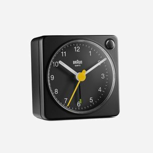 Braun BC02XB Réveil Quartz Noir Analogique 57x57x27mm Alimentation Batterie AA Fonction Snooze et Horloge Silencieuse