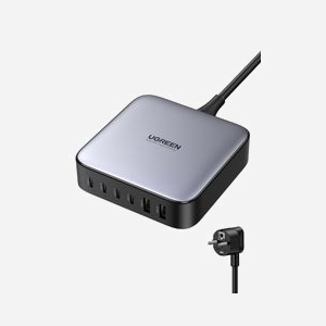 Ugreen Nexode 40914 Chargeur Secteur Universel 200W GaN, Noir/Gris, Sortie Max 21V/5A, Multi-Tension 100-240V, 3 Ports (1x100W, 1x65W, 1x22.5W), Câble 2m