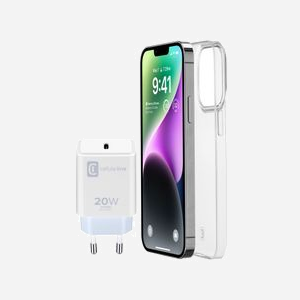 Cellularline STARTKITIPH14 : Kit Chargeur USB-C 20W + Coque iPhone 14 6.1" Caoutchouc Transparent Résistant Chocs/Rayures - Miniature 1