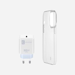Cellularline STARTKITIPH14 : Kit Chargeur USB-C 20W + Coque iPhone 14 6.1" Caoutchouc Transparent Résistant Chocs/Rayures - Miniature 2