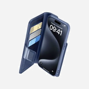 Cellularline Book Agenda Folio Bleu pour iPhone 15 Pro Max 6.7" en Simili-cuir avec Support, 3 Compartiments Cartes & Protection Anti-bactérienne/RFID/Chocs - Miniature 1
