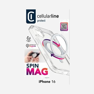 Cellularline SPINMAGIPH16T Housse pour iPhone 16 6.1" Transparent, Compatible MagSafe, Résistante aux Chocs et Rayures, Support Bureau, 75x150x12mm, 91g - Miniature 4