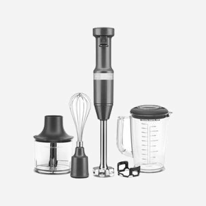 KitchenAid 5KHBV83EDG Mélangeur à Immersion 180W Gris, Bol 1L, 825-11600 tr/min, Lame Acier Inox, Fouet & Hachoir, Câble 1.53m, 220-240V - Miniature 2