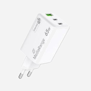 MediaRange MRMA116-2 Chargeur Secteur 65W avec USB-C Power Delivery 3.0 et Quick Charge 3.0, GaN, USB-A 3.2 Gen 1, Blanc, Protections Surtension/Surchauffe - Miniature 5