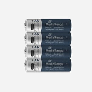 MediaRange MRBAT161 : Pack de 4 Piles AA Rechargeables Li-Ion 1.5V 1400mAh, Temps de Recharge 2h, 1200 Cycles, Poids 18g, Conditionnement Blister - Miniature 3