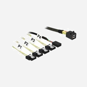 DeLOCK 85732 Câble SAS 1m - Mini SAS HD SFF-8643 vers 4x SATA 6 Gb/s (7 Pin + 8 Pin Sideband) - Noir/Vert - Miniature 1