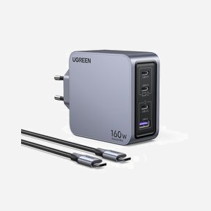 Ugreen Nexode Pro 160W Chargeur GaN 4 Ports (3x USB-C, 1x USB-A) Secteur Noir/Gris, Power Delivery 3.1, Protections Sur-courant/Surtension/Surchauffe, Câble USB-C inclus - Miniature 2