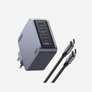 Ugreen Nexode Pro 160W Chargeur GaN 4 Ports (3x USB-C, 1x USB-A) Secteur Noir/Gris, Power Delivery 3.1, Protections Sur-courant/Surtension/Surchauffe, Câble USB-C inclus - Miniature 3