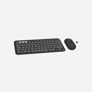 Logitech Pebble 2 Combo Graphite : Clavier QWERTZ Allemand RF sans fil + Bluetooth, Souris Ambidextre 4000 DPI, Compatible Windows/macOS/Linux/Android/iOS - Miniature 2