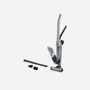 Bosch Serie 4 BBH3K2801 Aspirateur Balai 2-en-1 Sans Sac Argent - Batterie Li-Ion 55 min - Filtre Lavable - LED - Suceur Plat
