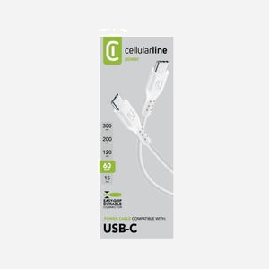 Câble de données Cellularline USB-C vers USB-C 0.6m Blanc - Connecteurs mâles droits, 9x12x2000mm, 32g - Référence USBDATA06USBC2CW - Miniature 4