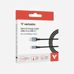 Verbatim Câble USB 2.0 A vers C, 1.2m, Noir - Transfert jusqu'à 0.48 Gbit/s, Nylon, Power Delivery 18W, Renforcé, Diamètre 3.8mm - Réf. 31843 - Miniature 5