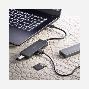 NGS IHUB READER : Hub USB 3.2 Gen 1 Type-A 3 ports + Lecteur Cartes SD/MicroSD (TransFlash) - Taux Transfert 5000 Mbit/s - Câble 0.19m - Noir - Miniature 5