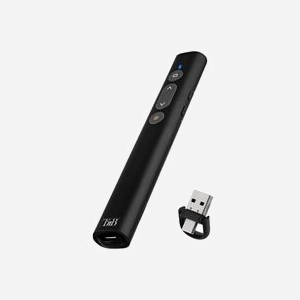 T'nB LASEREMOTE2 Télécommande USB 2.4GHz Noire avec Pointeur Laser Rouge, Batterie Lithium 200mAh, compatible Windows et macOS. Dimensions: 138x20x12mm
