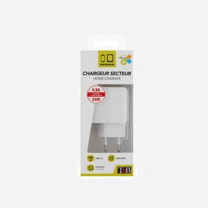 T'nB CH2USB48A Chargeur Secteur 2 Ports USB 4.8A Total avec Smart IC pour Optimisation de Charge Tablettes, Smartphones, Lecteurs MP3 - Miniature 3