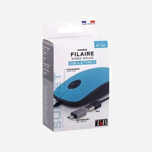 Souris T'nB MUSUNSETBL USB Type-A 1000 DPI Ambidextre Bleu - Connectivité Filaire, Adaptateur USB-C Inclus, 2 Boutons, Clic Silencieux, Compatible Windows/macOS - Miniature 3