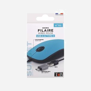 Souris T'nB MUSUNSETBL USB Type-A 1000 DPI Ambidextre Bleu - Connectivité Filaire, Adaptateur USB-C Inclus, 2 Boutons, Clic Silencieux, Compatible Windows/macOS - Miniature 4